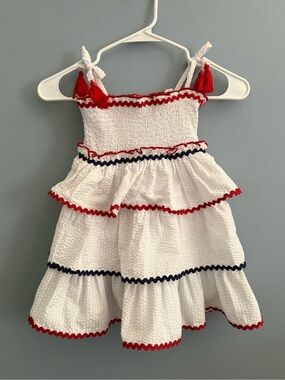 Iris & Ivy Americana White Smocked Tiered Dress with Ric-rac Trim